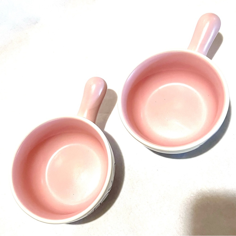 Rae Dunn XOXO Ceramic Bowls with Handles Set of Two White/Pink - Picture 3 of 6